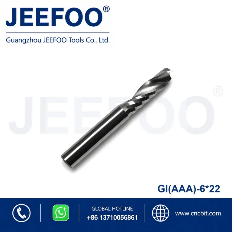 6x22 AAA Grade Single Flute Spiral CNC Router Bit, High Hardness Carbide Milling Tool for Smooth Edge Acrylic Plastic Machining product image