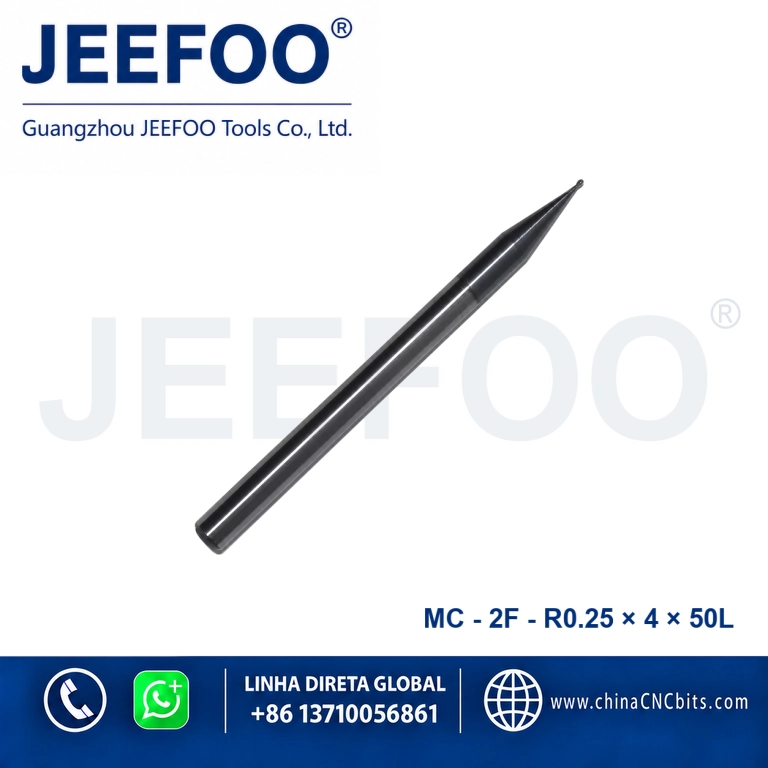 Fresa de topo de ponta esferica em metal duro integral 2FxR0.25x4x50L para maquinagem CNC de metal
