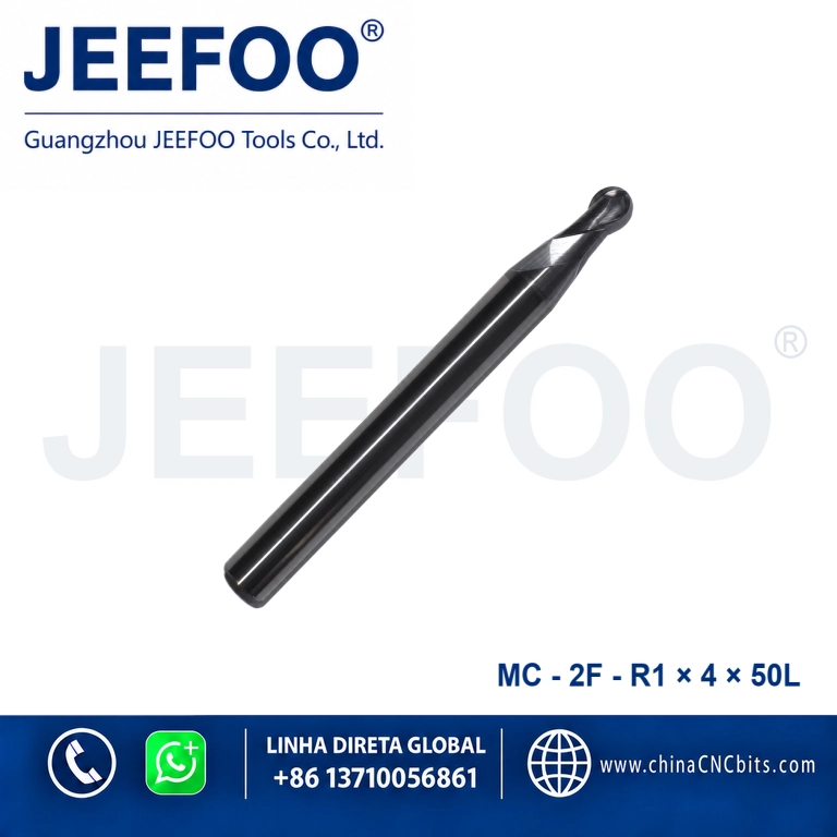 Fresa de topo de ponta esférica em metal duro integral 2FxR1x4x50L para maquinagem CNC de metais