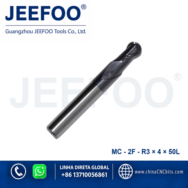 Fresa de topo esférica em metal duro 2FxR3x4x50L para maquinagem CNC de metais