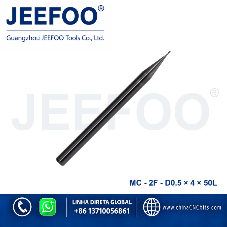 Fresa de topo de metal duro integral com ponta esférica 2Fx0.5x4x50L para maquinação CNC de metal