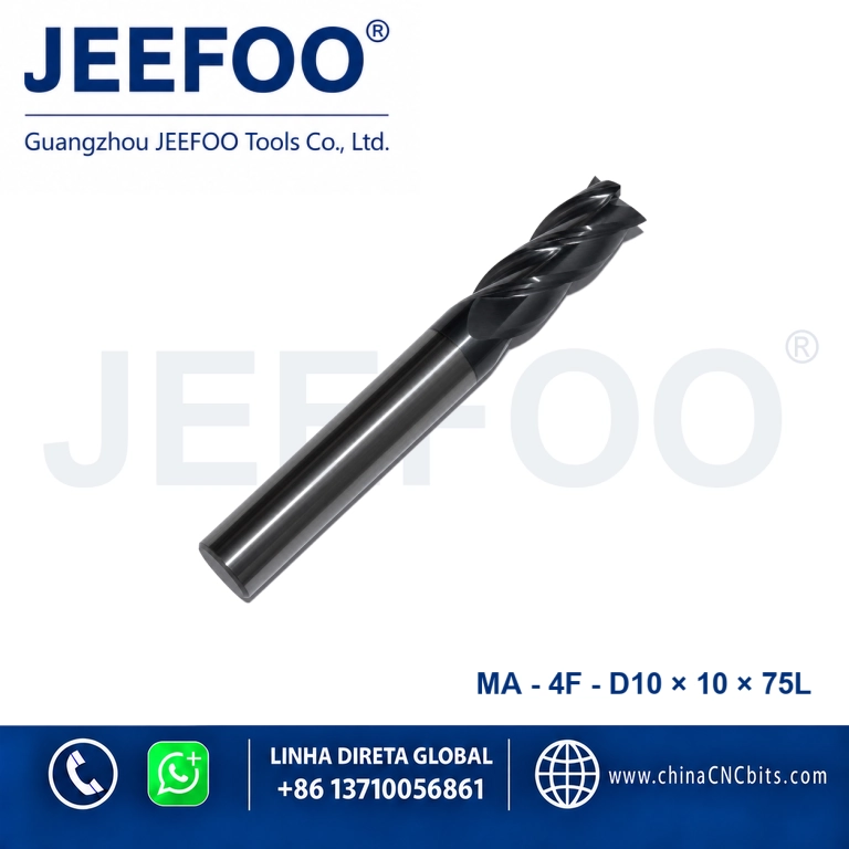 Fresa de topo quadrada em metal duro integral 4Fx10x10x75L para maquinação de metal em CNC
