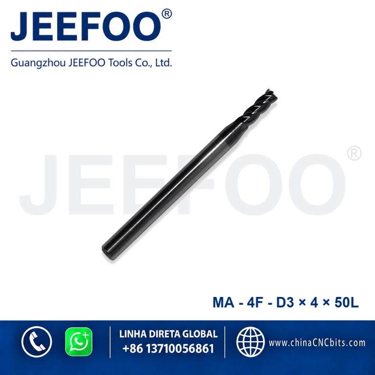 Fresa de topo quadrada de carboneto maciço 4Fx3x4x50L para maquinagem CNC de metais
