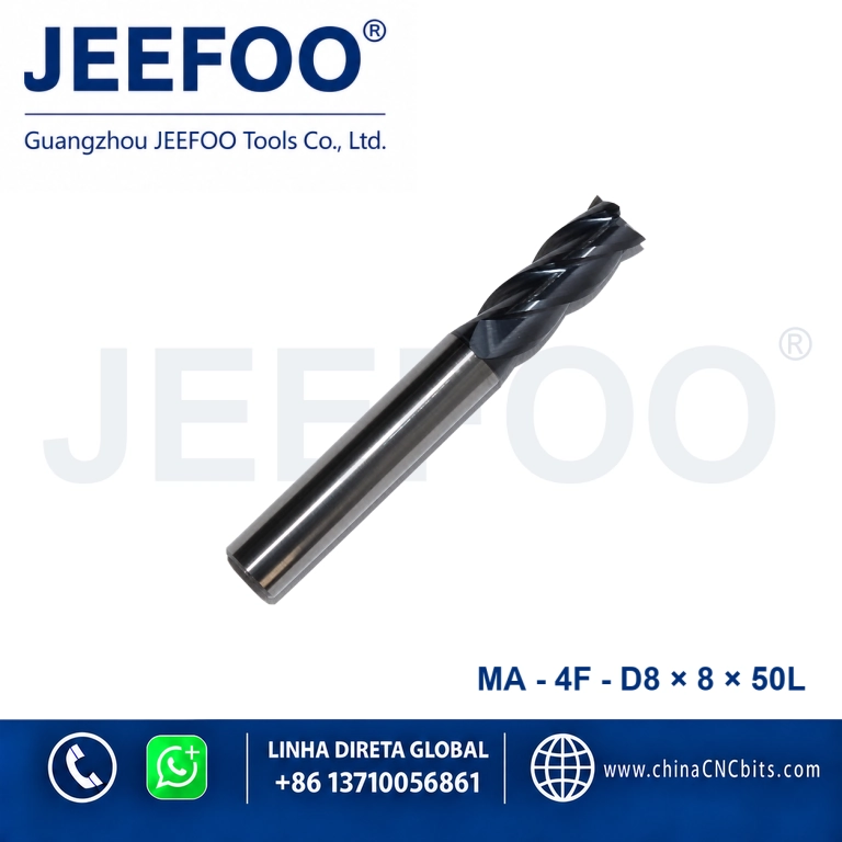 Fresa de topo quadrada em metal duro 4Fx8x8x50L para maquinagem CNC de metal