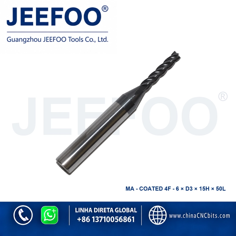 Fresa de topo quadrada em carboneto maciço Coatedx6x3x15x50L para maquinação CNC de metais