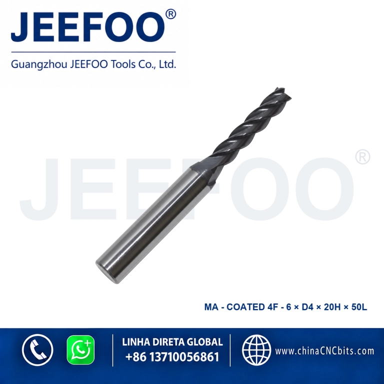 Fresa de topo quadrada em metal duro integral Coatedx6x4x20x50 para maquinagem de metal CNC