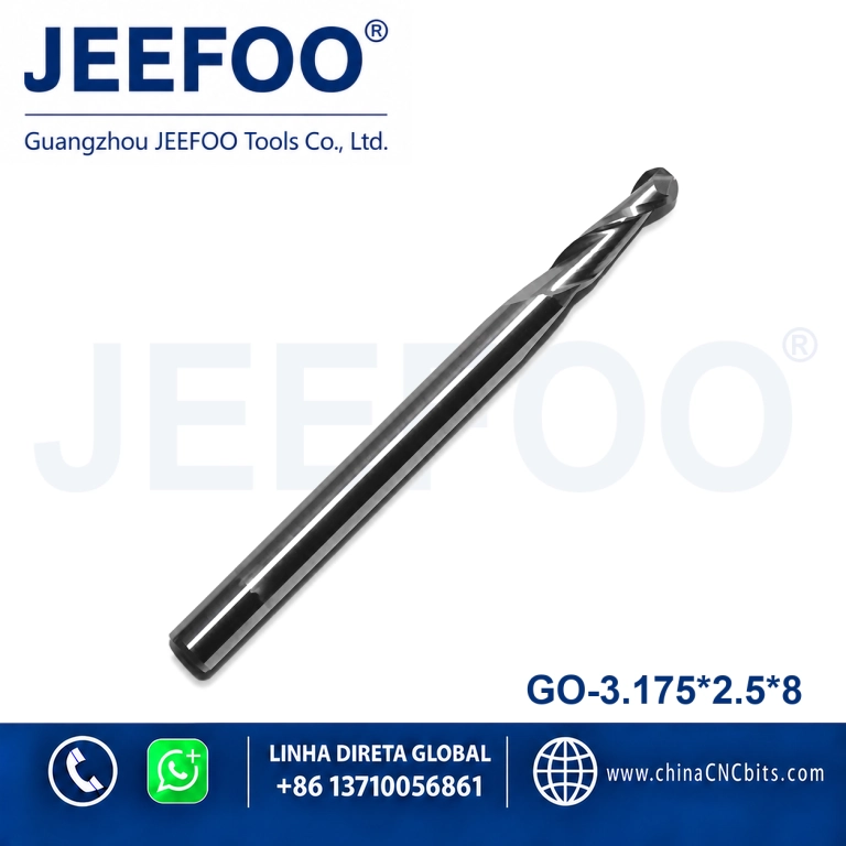 3.175x2.5x8 Two Flute Ball Nose End Mill for Smooth CNC Milling product image