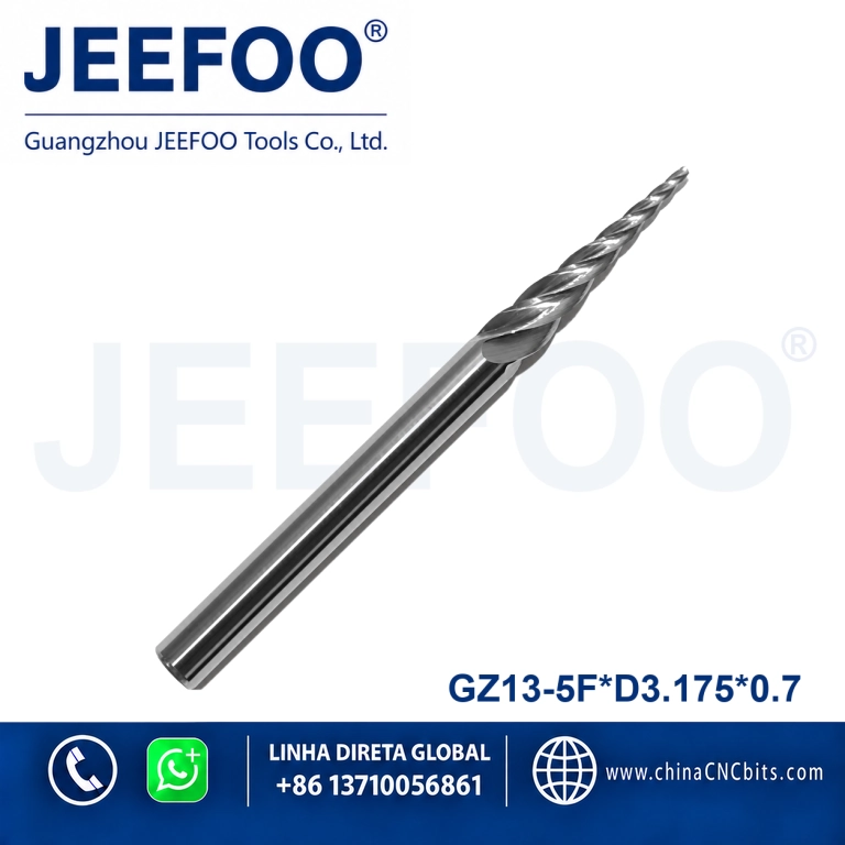 D3.175x0.7 Five Flute Spiral Tapered Router Bit product image