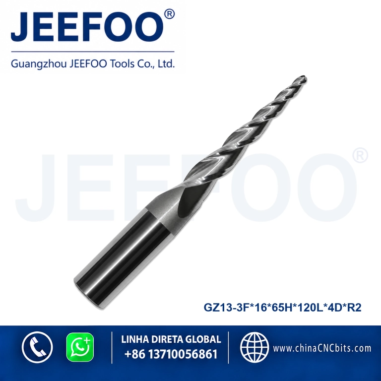 16x65Hx120Lx4°xR2 Three Flute Spiral Tapered Router Bit product image